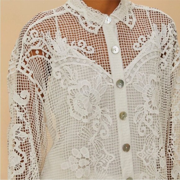 Farm rio: Off-White Swan Lake Guipure Shirt - Picture 5 of 7